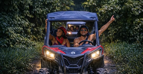 Night Adventure - Waterfall Pool, Polaris Ride, Surf & Turf Dinner with Drinks