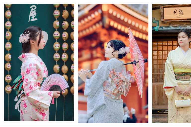 Tokyo: Asakusa Kimono Rental with Hairstyling and Makeup Kimono (Yukata) Experience Package (Men & Children Only)