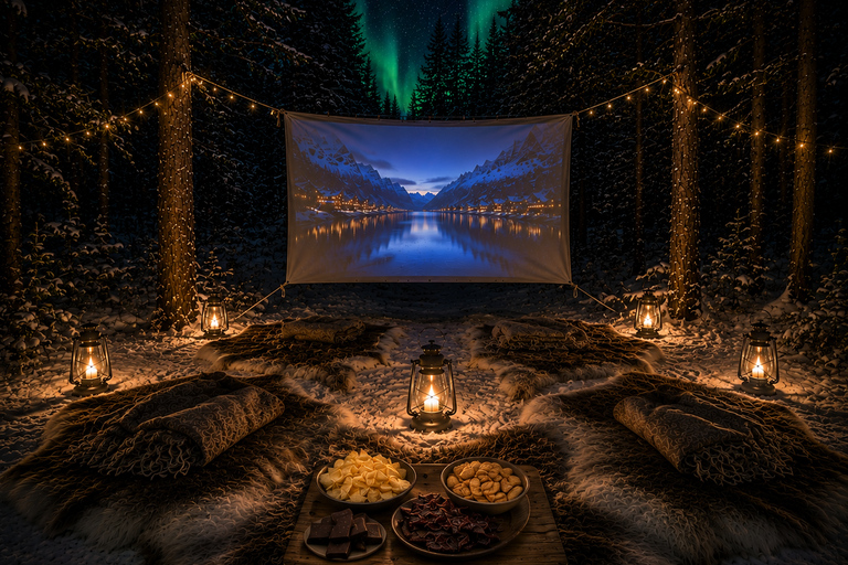 Tromsø: Arctic Forest Evening with Outdoor Cinema & Snacks
