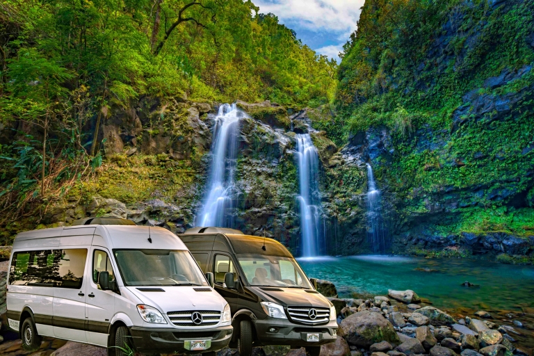Maui: visite de la route des cascades de Hana avec déjeunerLe célèbre van Mercedes Road to Hana avec des chutes d'eau, du sable noir