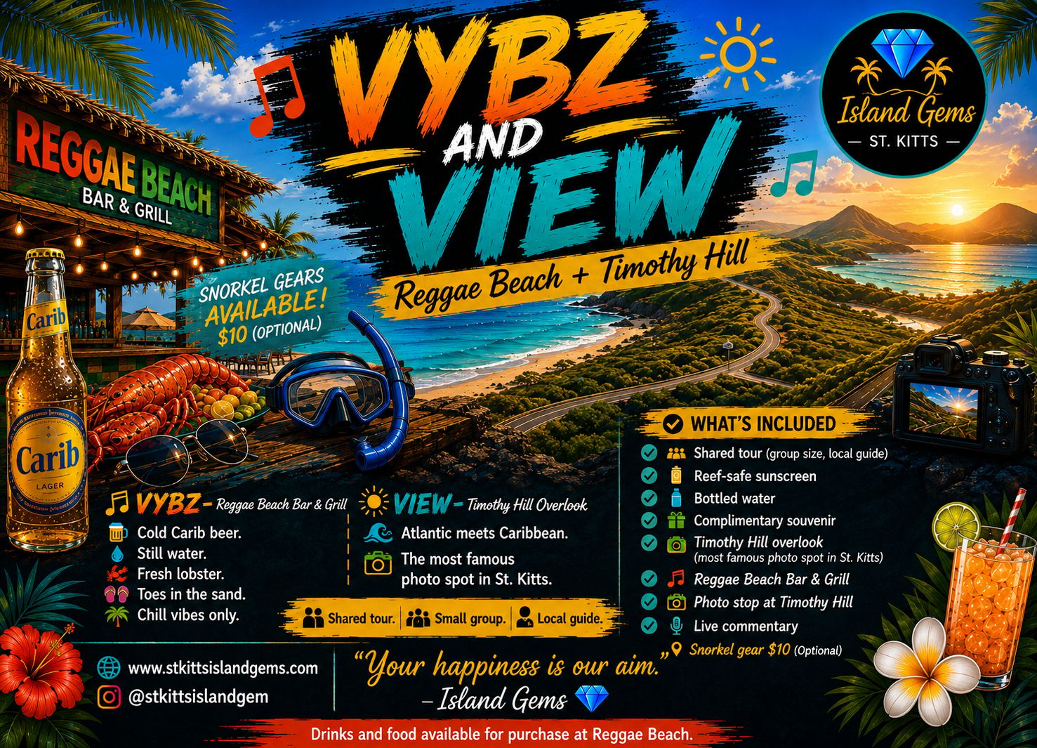 St. Kitts: Reggae Beach & Timothy Hill – Vibes- und Aussichtstour