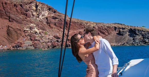 Santorini semi Catamaran Cruise with BBQ and Drinks