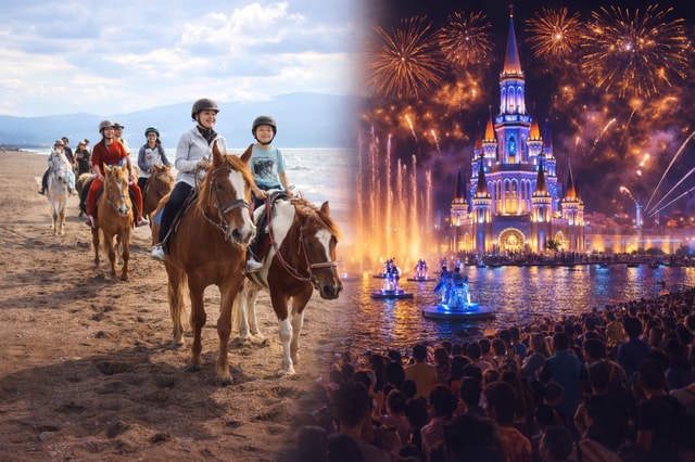 Antalya: Sunset Horseback Riding Tour & Land of Legends Night Show, Transfer Included