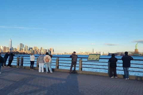 Night lights on open-top bus in New York