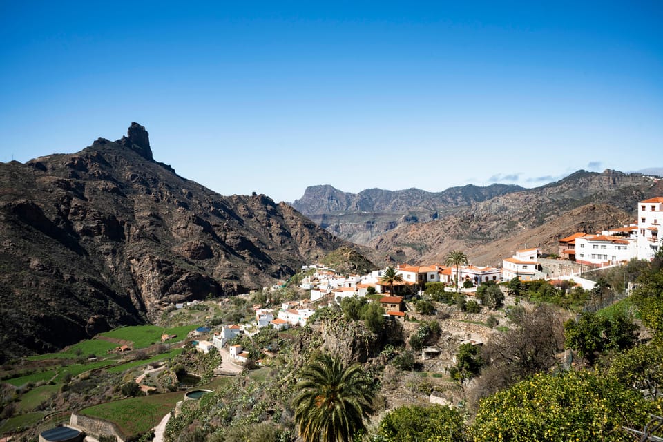 Mountain scenery and village buildings in the interior of Gran Canaria