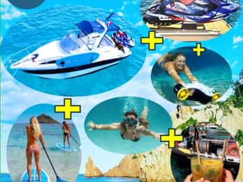 Mandelieu: Día completo en barco jet-ski paddle underwtaer scooter..