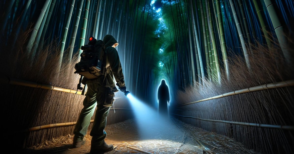 Caza de fantasmas en el bosque de bambú Noche de Kioto Arashiyama