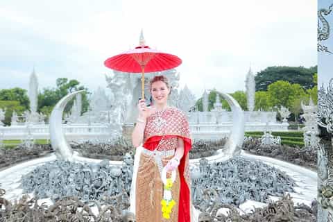 Chiang Rai: Photos of traditional Thai costumes, White Temple - Image 3