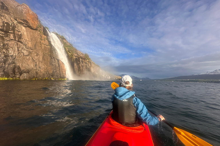 Akureyri: Tandem Kayaking with Geothermal Waterfall Visit