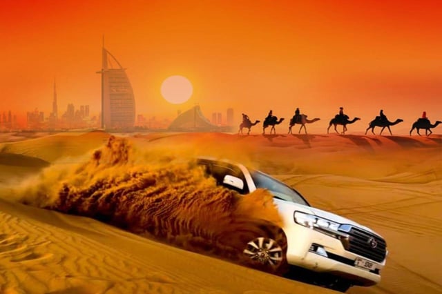 Dubai: Desert Safari Camel Riding, Sandboarding &amp; BBQ Dinner