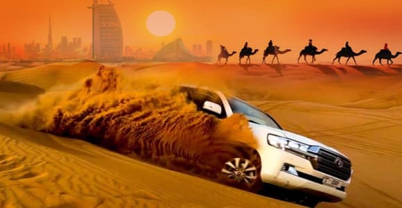 Dubai: Desert Safari Camel Riding, Sandboarding & BBQ Dinner