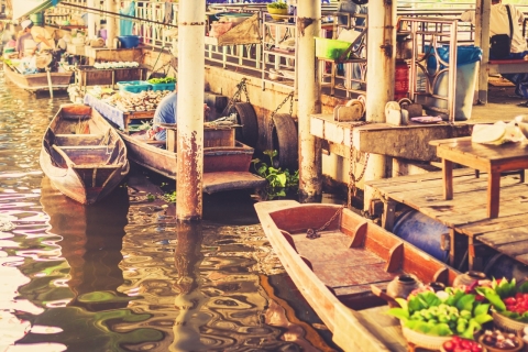 Bangkok : Visite d'une journée des marchés flottants et ferroviaires avec tour en bateauTour privé avec chauffeur-guide bien informé et tour en bateau