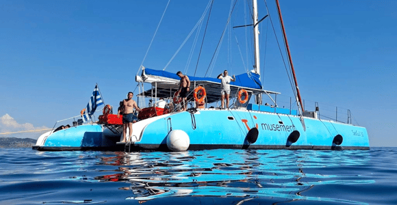 Corfu catamaran cruise with Greek lunch, drinks