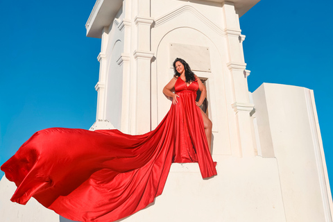 Flying dress Photoshoot in Santorini with Hotel Pickup