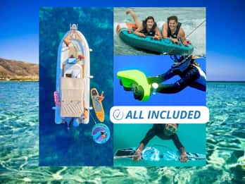 Mallorca: barco privado para deportes acuáticos. ALMUERZO Bebidas SUP, tubing