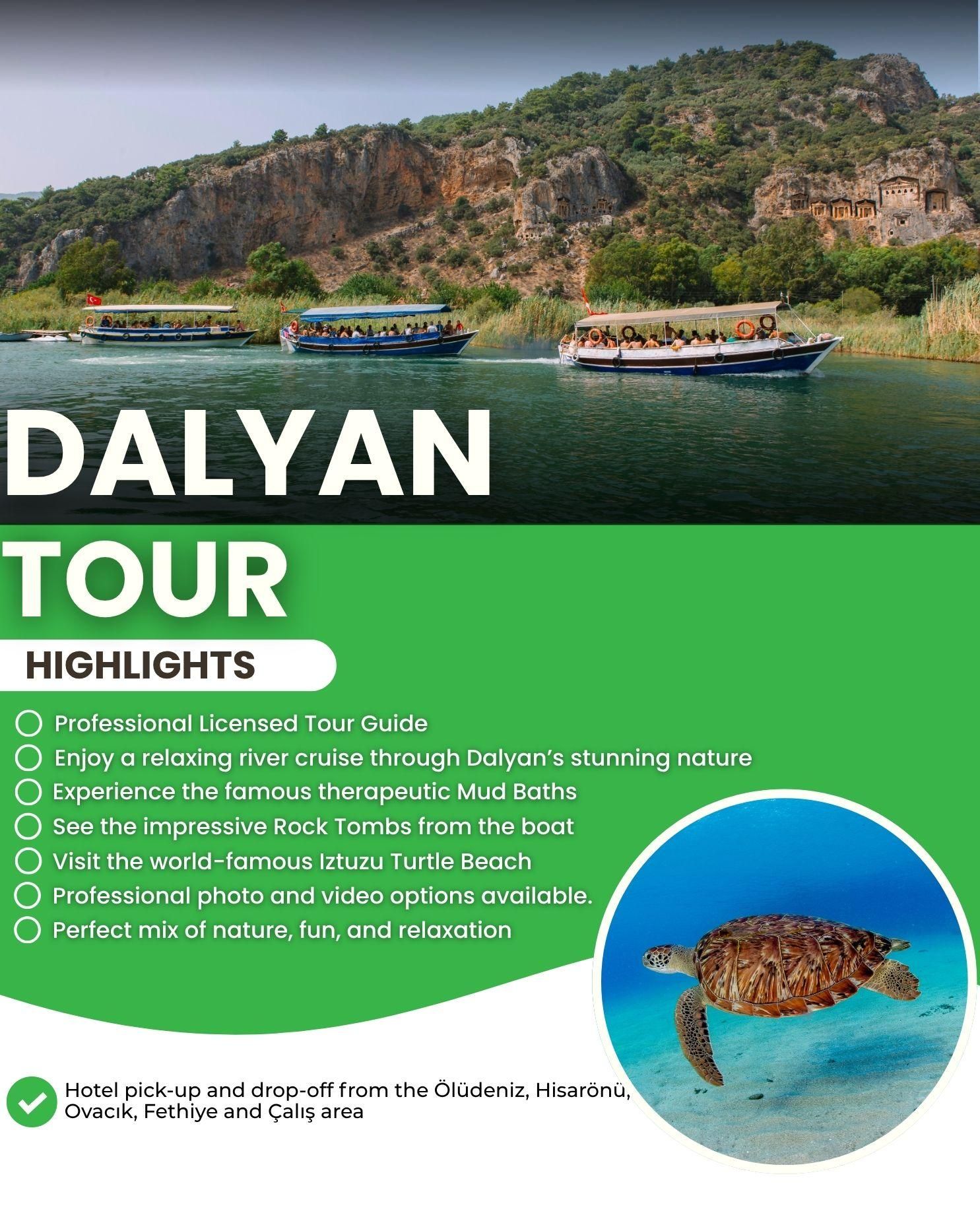 Tour in Dalyan: Schlammbad, Felsgräber & Schildkröten-Strand mit Mittagessen