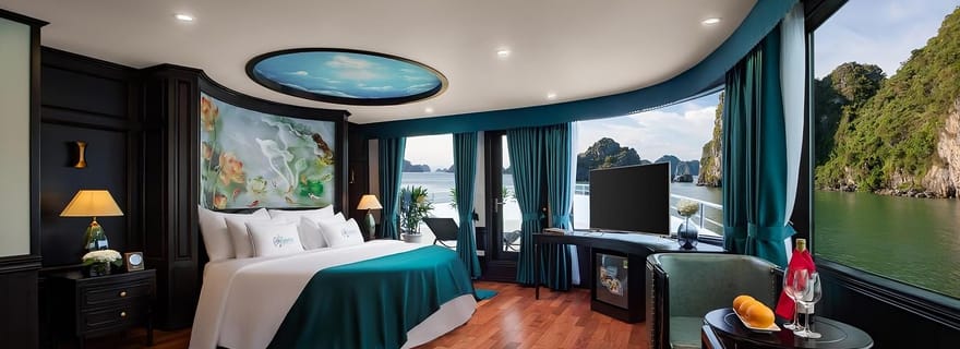 Depuis Hanoï : croisière 5 étoiles d'une nuit avec balcon dans la baie d'Along