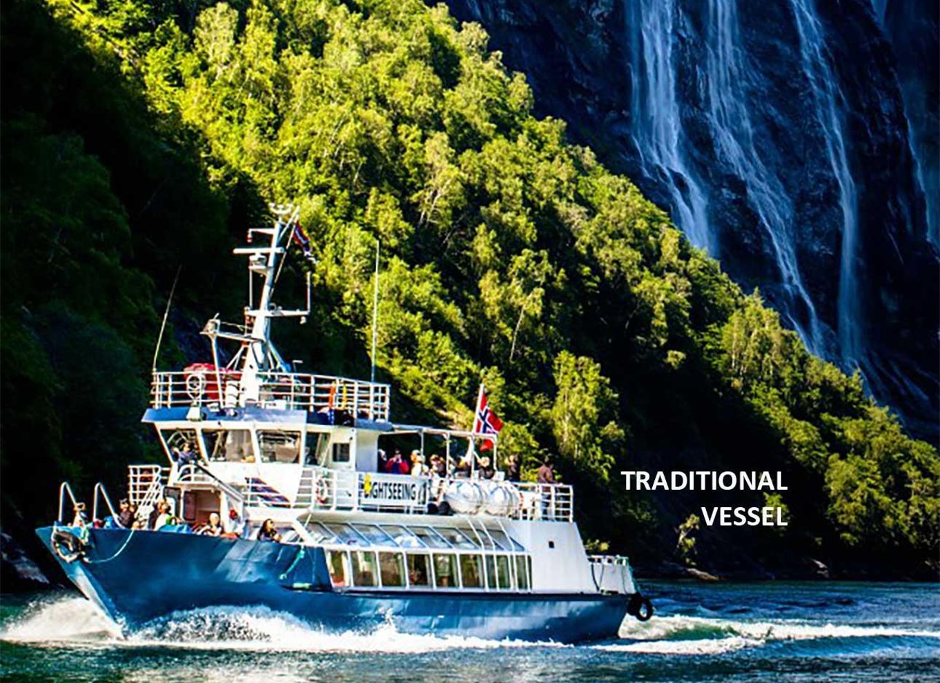 Geiranger: Sightseeingbådtur i fjorden og til vandfaldene – 75 minutter og 2 timer