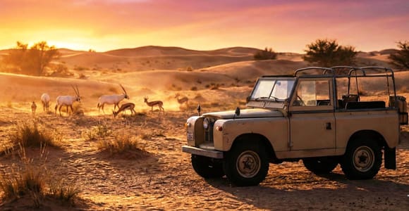 Dubai: Hot air Balloon with Vintage Land rover & Breakfast