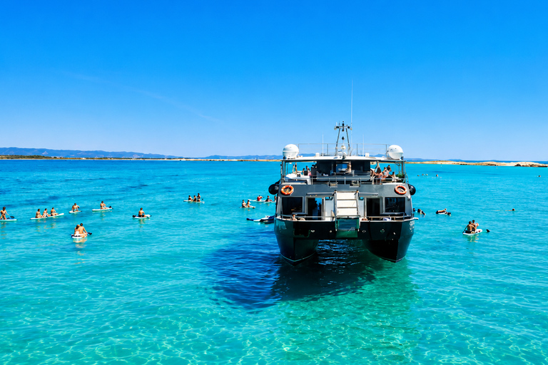 Ibiza: Formentera Boat with Open Bar, 3 meals & Sunset Party ADVANCE: Standard selection of food & open bar option