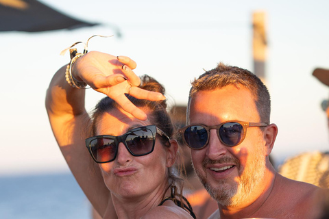 Ibiza: Formentera Sunset Boat Part with Drinks and Food Full Day Pass at Ibiza Boat Club (Early Bird Phase 2)