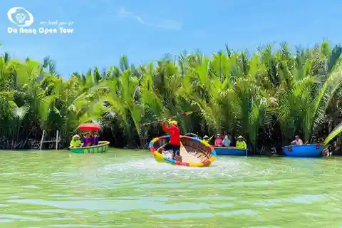 Basket Boat In Coconut Jungle, Hoi An City, Release Lantern