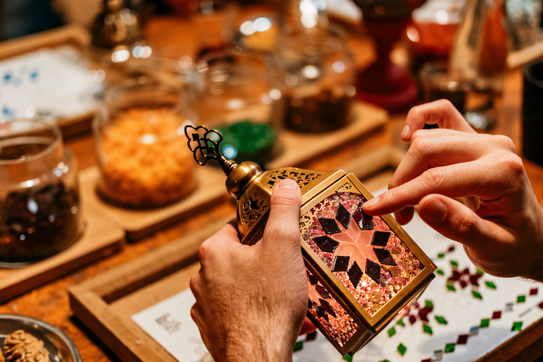 Marrakech: Original Moroccan Mosaic Lamp Workshop & Snacks Start Pickup with Tuk Tuk – Mosaic Lamp Workshop