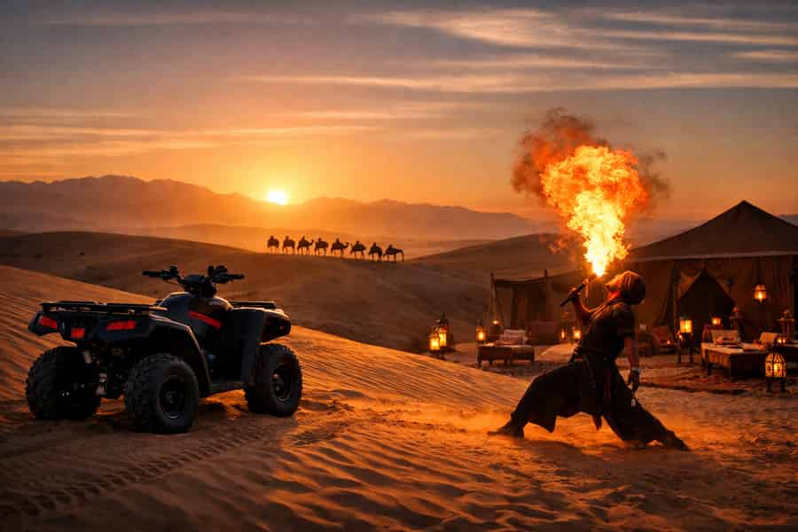 Marrakesch: Agafay-Wüste – Quadfahrt, Kamelritt & Dinner-Show. Foto: GetYourGuide