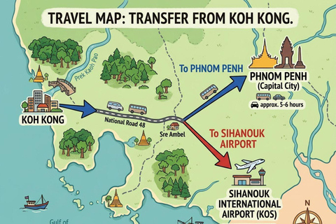 Koh Kong: Phnom Penh Transfer with Royal Palace Tour Koh Kong: Private Transfer to Siem Reap