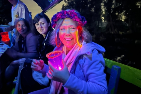 Meksyk: Nocna impreza neonowa Xochimilco na tradycyjnej łodziXochimilco: Nocna impreza neonowa
