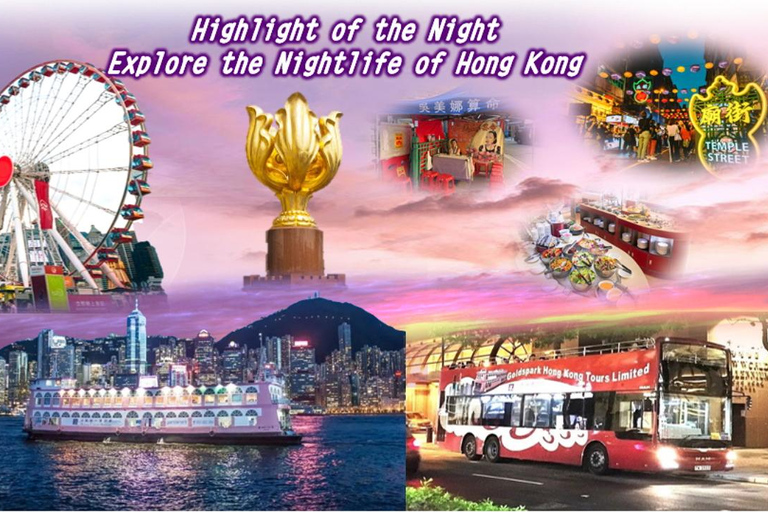 Nuit à HK : Dîner croisière, bus à toit ouvert, visite des rues du temple