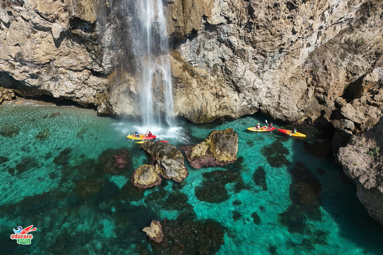 Nerja: Self-Guided Kayak Tour. Maro Waterfall. Support boat for the route.