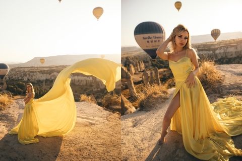 Cappadoce : Séance de photos au lever du soleil avec des robes volantes