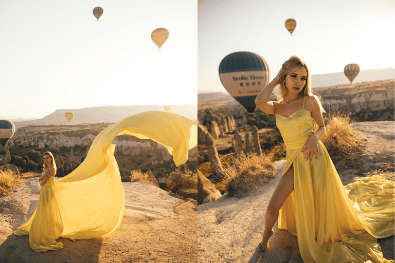 Capadocia: Sesión fotográfica al amanecer con vestidos voladores