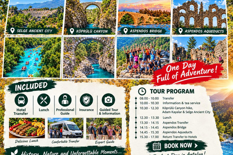 Antalya: Köprülü Canyon, Selge, Adam & Aspendos Day Trip