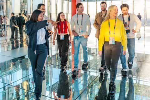 Après café and bar at SUMMIT with skyline backdrop