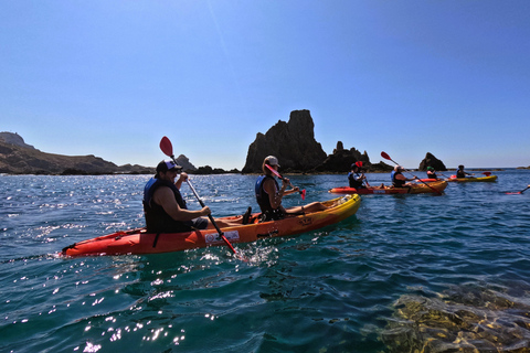 CABO DE GATA: GUIDED KAYAK ROUTE + SNORKEL + FREE PHOTOS