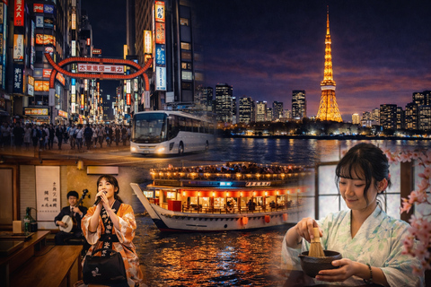 Tokyo Night Tour Dinner Cruise, Tokyo Tower,Shibuya&Shinjuku Tokyo Night Tour: Dinner cruise,Tokyo Tower,Tsukiji&Shinjuku