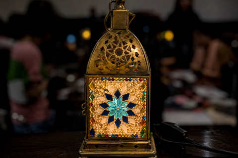 Marrakech: Original Moroccan Mosaic Lamp Workshop & Snacks Start Pickup with Tuk Tuk – Mosaic Lamp Workshop