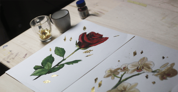 Watercolor Painting with gold leaf workshop