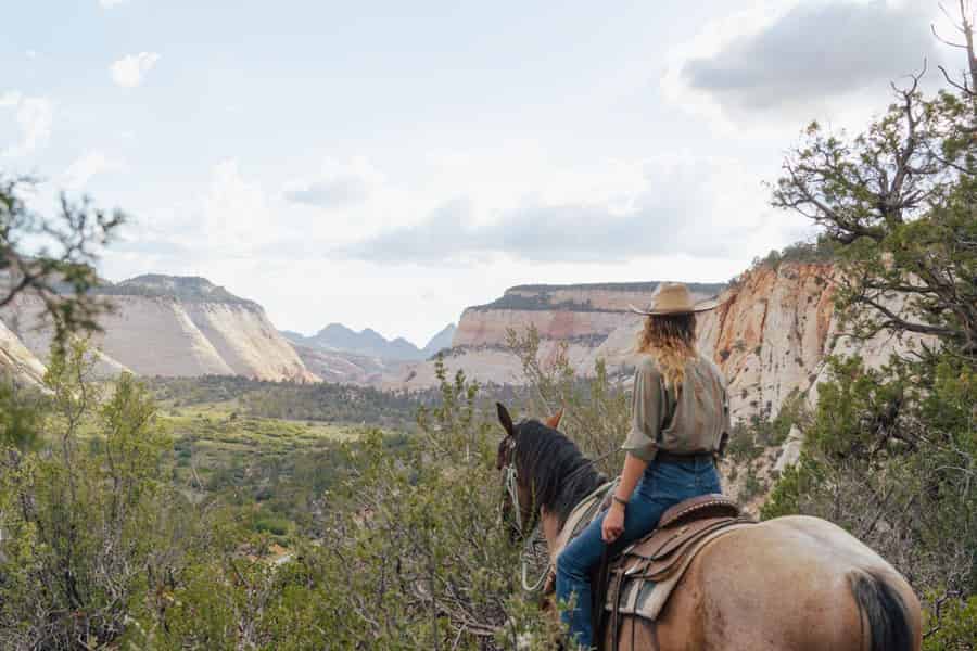 East Zion: Ritt im Sonnenuntergang zur Checkerboard Mesa. Foto: GetYourGuide East Zion: Ritt im Sonnenuntergang zur Checkerboard Mesa. Foto: GetYourGuide