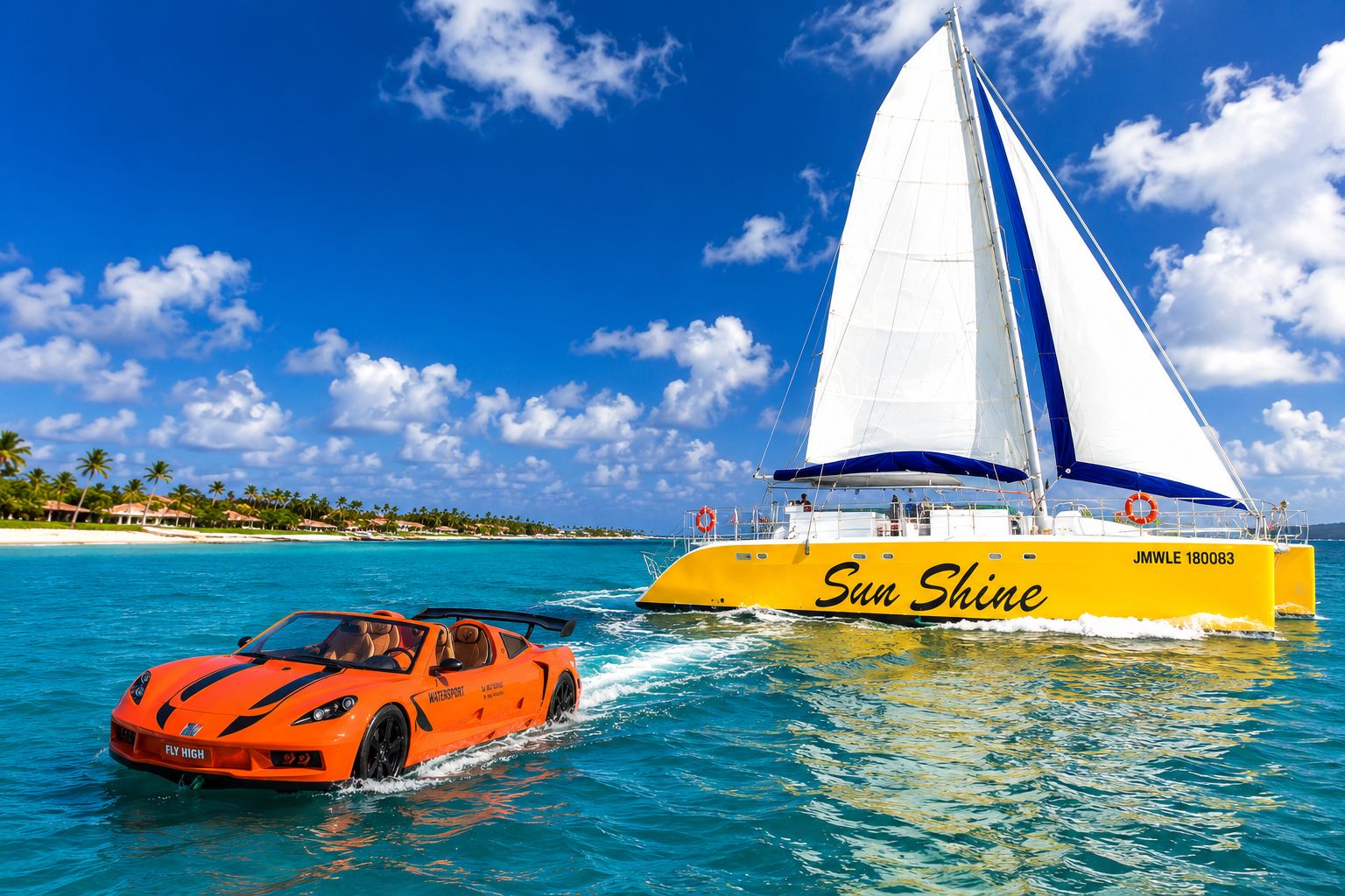 Ab Negril: Private Katamaranfahrt mit Jet-Car-Erlebnis