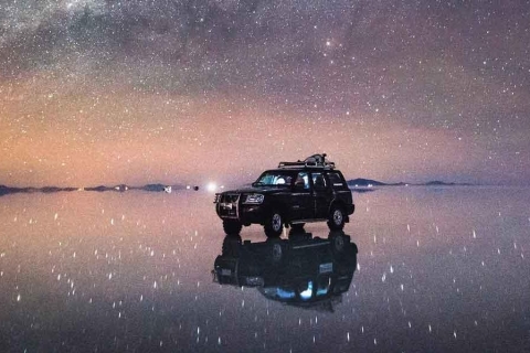 Salines d'Uyuni : Coucher de soleil + Étoiles de nuitSalar de Uyuni- Atardecer + Noche de Estrellas