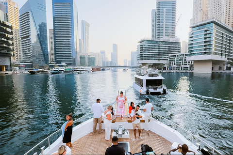 Dubai Harbour And Marina Yacht Cruise with Ain Dubai & BBQ 2-Hour Sunset Yacht Ride in Dubai Marina with Lite Meal