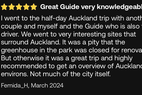 Tour di mezza giornata dei luoghi più interessanti della città di Auckland (tour per piccoli gruppi)