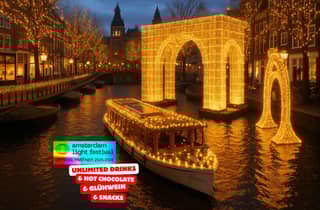 Amsterdam: Luxuriöse beheizte Bootsfahrt zum Lichterfest + Stroopwafel