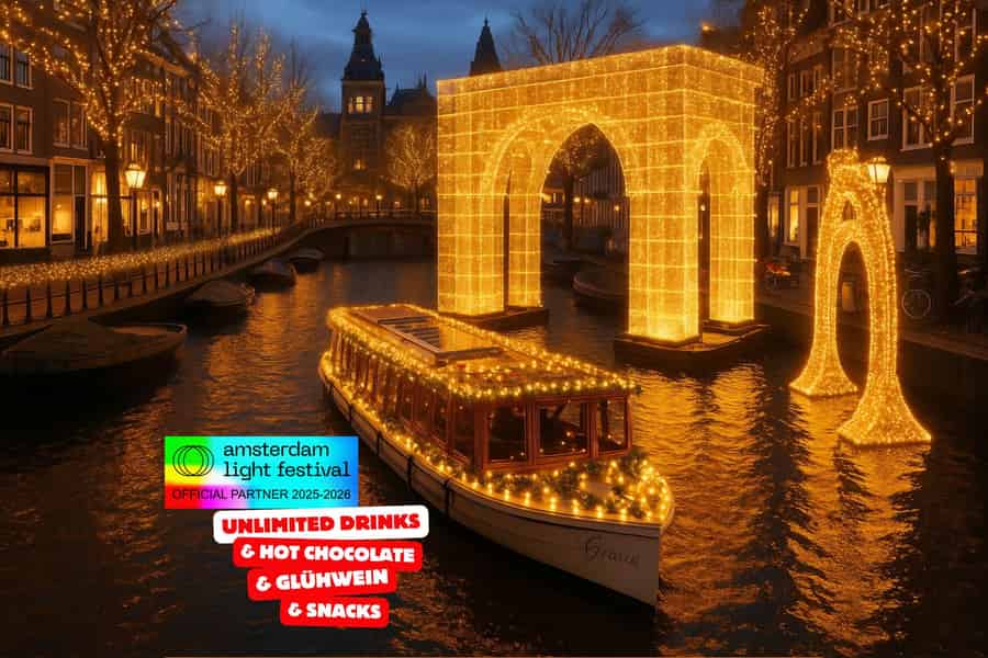 Amsterdam: Beheizte Bootsfahrt zum Lichterfest + Waffel & heiße Schokolade. Foto: GetYourGuide
