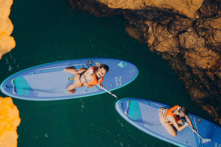 Albufeira: Sea Caves SUP Tour with hidden beach stop Albufeira: CAVE SUP TOUR with free photos and beach stop