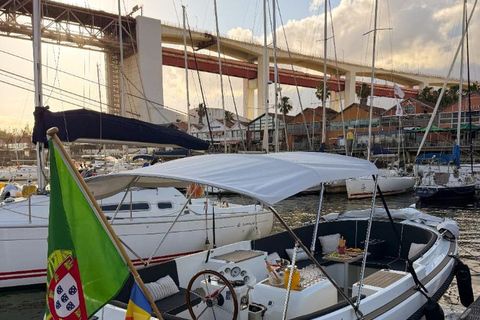 Lisbon Sunset Luxury Boat Vibes with Drinks & Pizza Lisbon Luxury Cozy Cruise with Drinks & Pizza