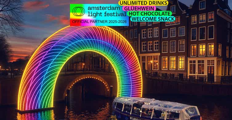 Amsterdam : bateau pour le festival des lumières avec boissons et collations à volonté
